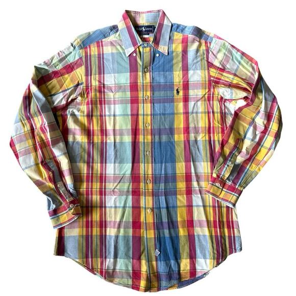 Men’s Ralph Lauren Long Sleeve Plaid Colorful Spring Easter Shirt Cotton Medium - Picture 1 of 4